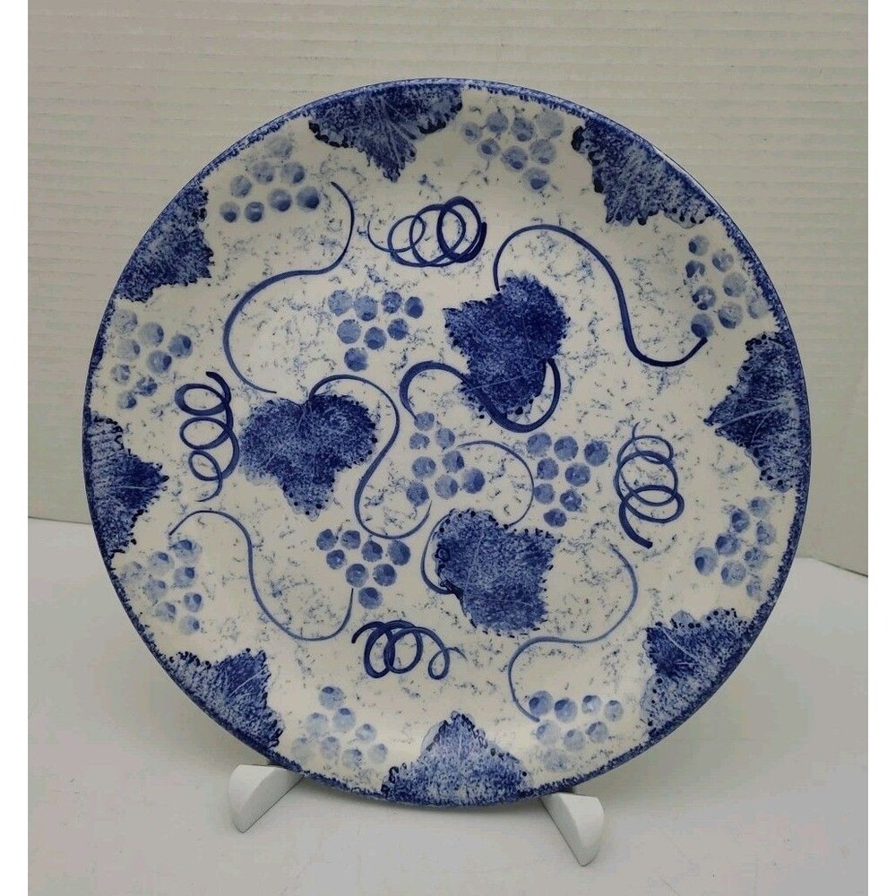 Poole Pottery Blue Vine Dinner Plate Sponge Grapes Leaves 10.5"